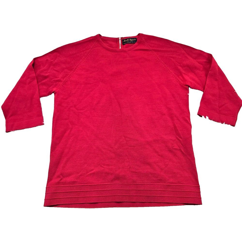 Amalfi Imports Women's Vintage Hot Pink 3/4 Sleeve 100% Wool Sweater Sz M/L‎